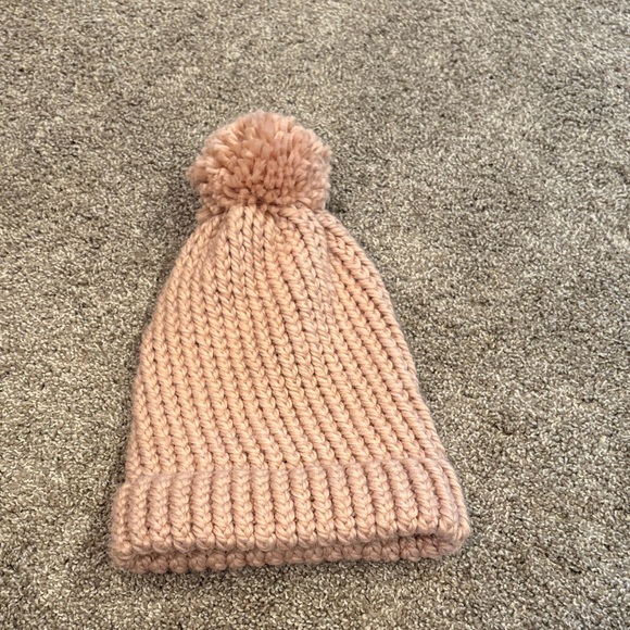 None Other - Cozy Knit Kids Pom-Pom Beanie in Blush Pink